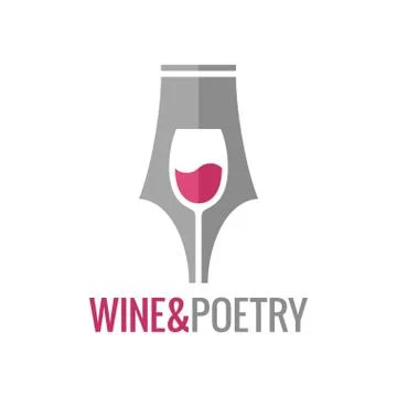 Wine glass pen concept. Wine and poetry logo Stock Illustration
