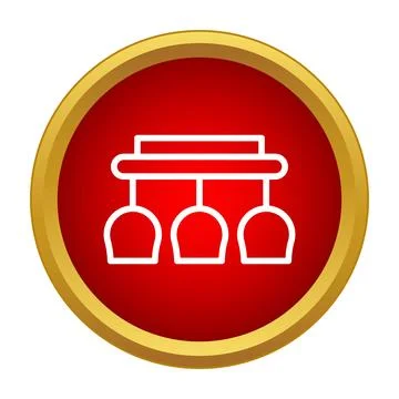Wine glass rack icon set against red button Stock Illustration