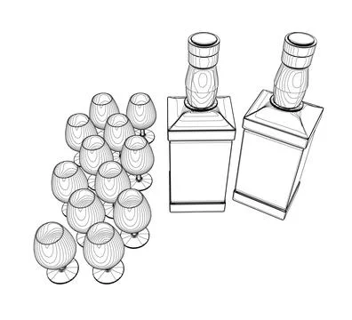 Wine Glass set Vector Simple Design. Set of contours of glasses from black lines Stock Illustration