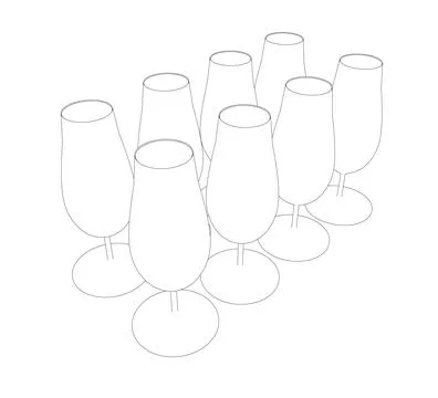Wine Glass set Vector Simple Design. Set of contours of glasses from black lines Stock Illustration