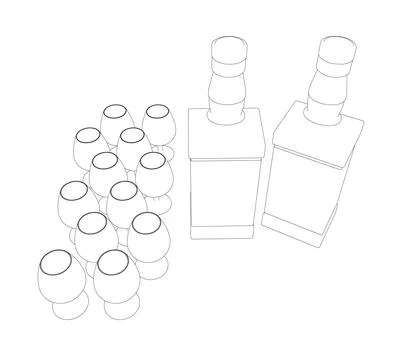 Wine Glass set Vector Simple Design. Set of contours of glasses from black lines Stock Illustration