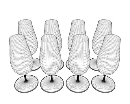 Wine Glass set Vector Simple Design. Set of wireframe of glasses from black Stock Illustration