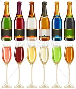 Wine Glasses And Bottle In Many Colors