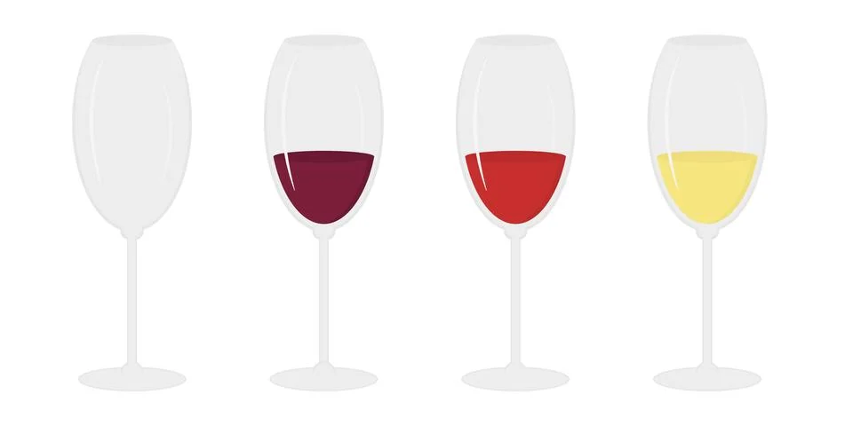 Wine Glasses Empty Red Rosso and White Wine Day Greeting or Tasting Minimal Flat Stock Illustration