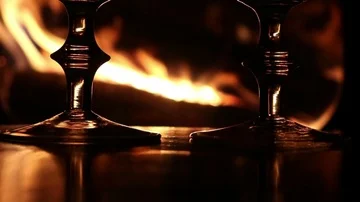 Wine Glasses In Front Of Fireplace Fire Stock Footage 85580382