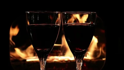 Wine Glasses In Front Of Fireplace Fire Stock Footage 85685250