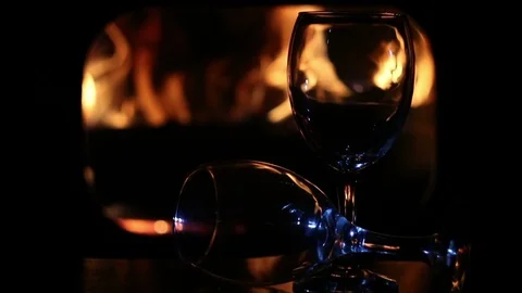 Wine Glasses In Front Of Fireplace Fire Stock Footage 85857501
