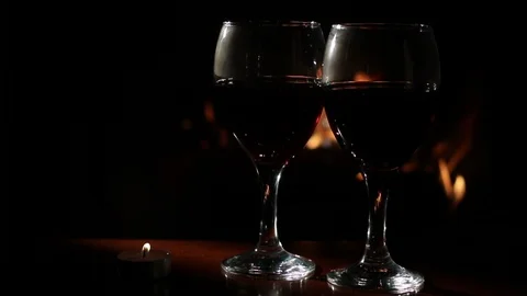 Wine Glasses In Front Of Fireplace Fire Stock Footage 85910744