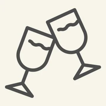 Wine glasses line icon. Two cheering glass outline style pictogram on white Stock Illustration