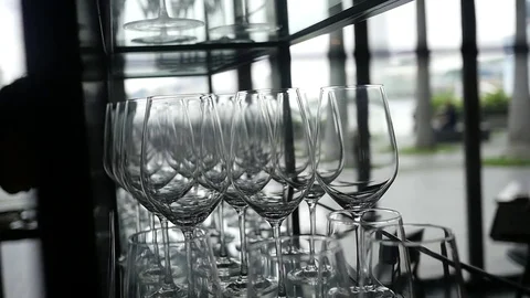 Wine Glasses Organized for an Event Stock Footage 77766108
