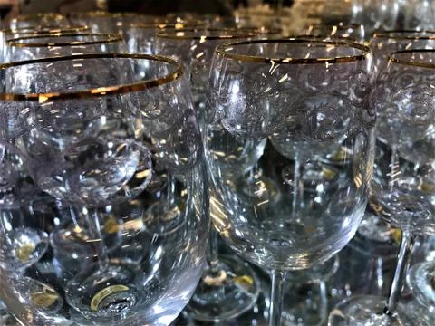 Wine glasses with patterns on the surface Stock Photos