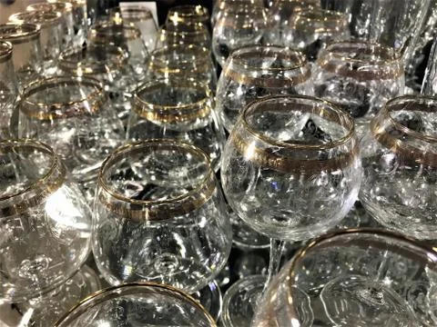 Wine glasses with patterns on the surface Stock Photos