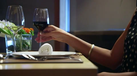 Wine glasses in a restaurant Stock Footage 47139499