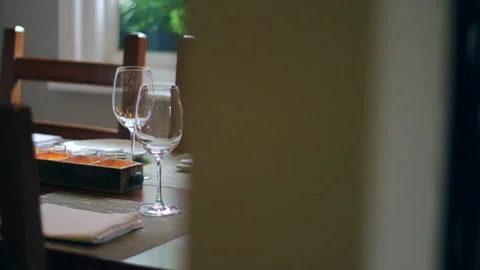 Wine glasses on a restaurant table Stock-Footage 147975457