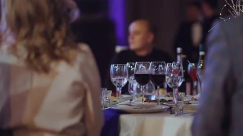 Wine glasses shake on the table from the sound of music Stock Footage 167701818