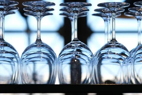 Wine Glasses on a Shelf Stock Photos