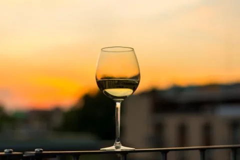 Wine in glasses with sunset background Stock-Fotos