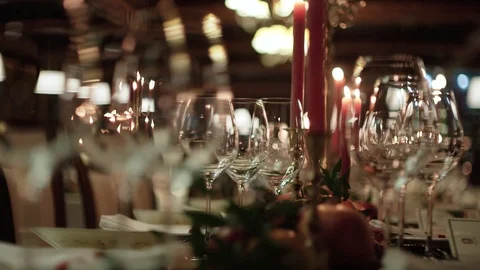 Wine glasses on the table Stock Footage