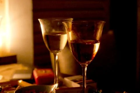 Wine glasses on table Stock Photos