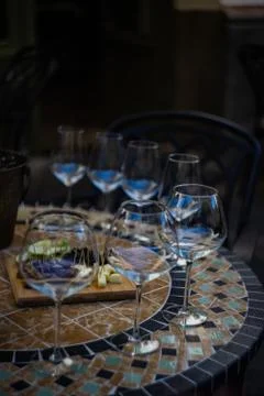 Wine glasses on a table Stock Photos
