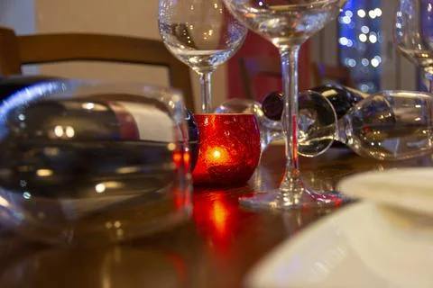 Wine glasses on the table ready to serve Stock Photos
