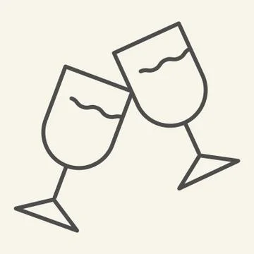 Wine glasses thin line icon. Two cheering glass outline style pictogram on white Stock Illustration