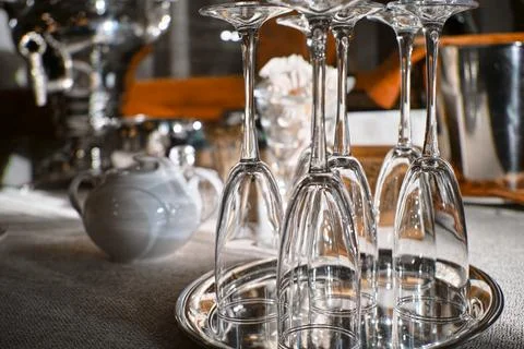 Wine glasses upside down 写真素材