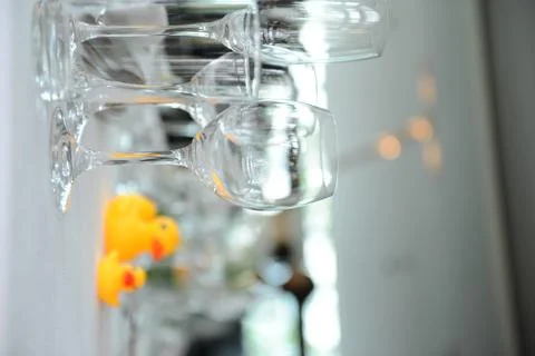 Wine glasses on the wedding table Stock Photos