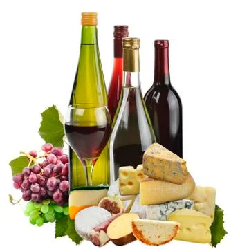 Wine ,grape and cheese Stock Photos