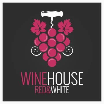 Wine grape with wine corkscrew logo on black background Stock Illustration