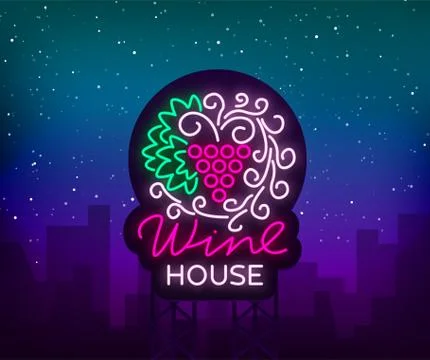 Wine house pattern ornament frame with in a trendy neon style. Logo, badge Stock Illustration