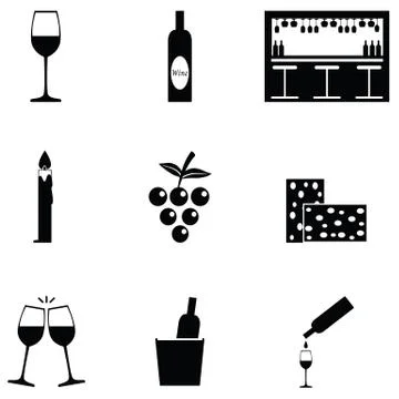 Wine icon set Illustrazione stock
