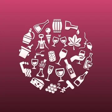 Wine icons in circle Stock Illustration