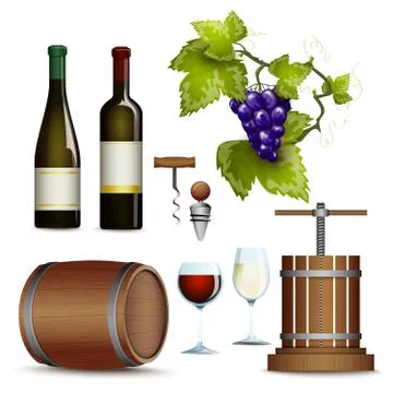 Wine icons collection flat 库存插图