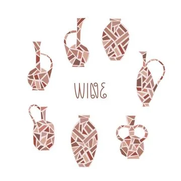 Wine jugs vector illustration set. Traditional clay vessel, jar, amphora from Stock Illustration