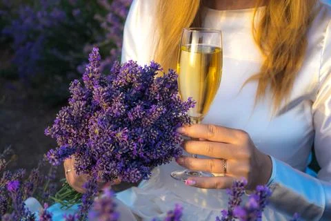 Wine in lavender Stock Photos