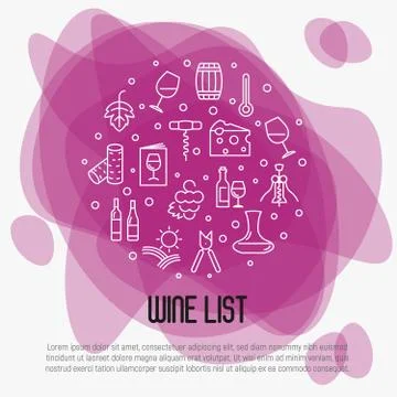Wine list concept for bar or restaurant menu, natural alcohol drinks. Stock Illustration