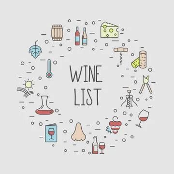 Wine list concept for bar or restaurant menu, natural alcohol drinks. Stock Illustration