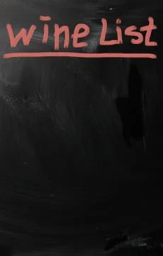 "wine list" handwritten with white chalk on a blackboard Stock Illustration