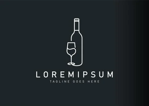 Wine logo design. Icon vector illustration of wine bottle and glass. Modern l Stock Illustration
