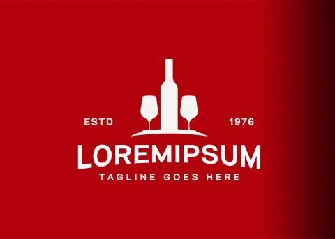 Wine logo design. Silhouette vector illustration of wine and glass . Vintage  Stock Illustration