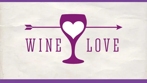 Wine love concept with an arrow placed across a cup with a heart and text with Stock Footage 129642698
