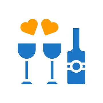 Wine love icon solid blue orange style valentine illustration symbol perfect. イラスト素材