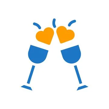 Wine love icon solid blue orange style valentine illustration symbol perfect. Stock Illustration