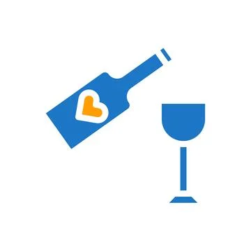 Wine love icon solid blue orange style valentine illustration symbol perfect. 스톡 일러스트