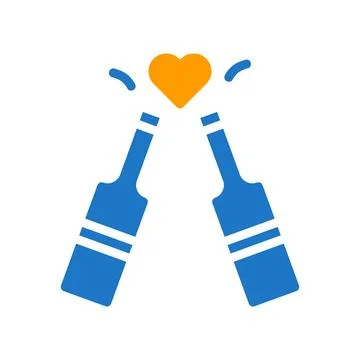Wine love icon solid blue orange style valentine illustration symbol perfect. Ilustração Stock