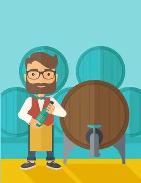 Wine maker inspecting wine from barrel Stock Illustration
