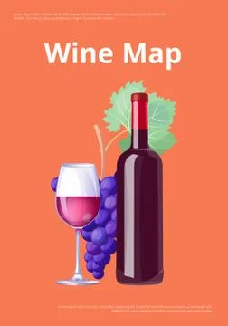 Wine Map Poster Red Wine Bottle and Glass Merlot Stockillustratie
