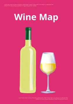 Wine Map Poster with White Wine Bottle and Glass Stockillustratie