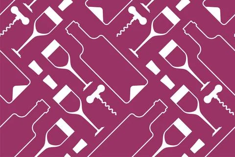 Wine Pattern seamless. Bottle of liquor and glass of wine and corkscrew Bac.. Stock Illustration